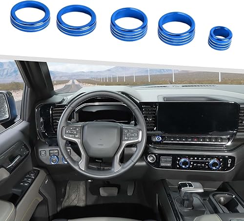 Jimen Cubierta para perilla Silverado 2022+, 5 piezas de botón de volumen de audio de consola central, control de clima de CA, perilla de faros