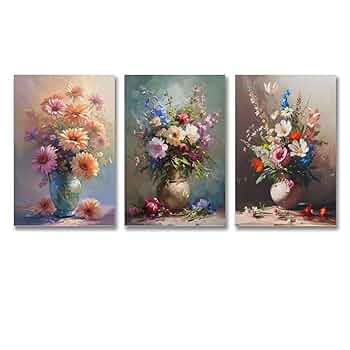 絵画 アートポスター クリスタルの花瓶と淡い花達 Amazon.co.jp: 3枚 美しい花がいっぱいの花瓶 絵画 インテリア