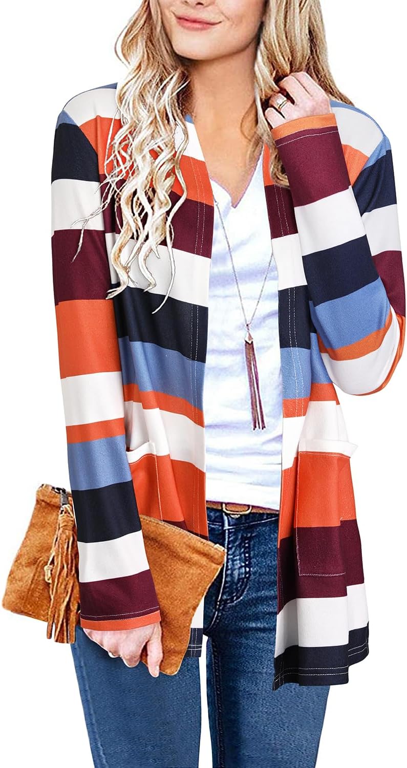 ULTRANICE Cardigan Sweaters Womens Fashion 2024 Trendy Lightweight Long Sleeve Casual Knitted Cardigans Sweater Tops Clothes Outfits with Pockets(Stitching B,S)