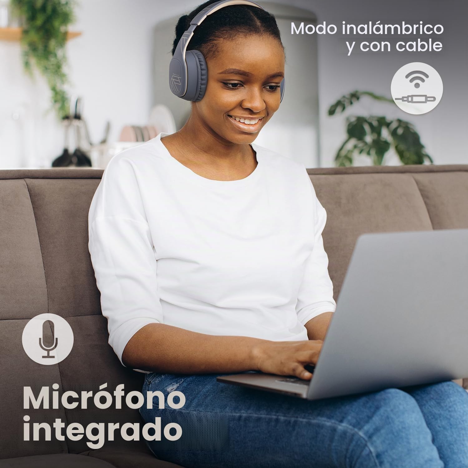 PowerLocus P7 Auriculares Inalámbricos Bluetooth, Cascos Inalambricos, 50 Horas de Reproducción, Auriculares Inalambricos Diadema con Micrófono, Hi-Fi Estéreo Audifonos para Móviles/PC/TV