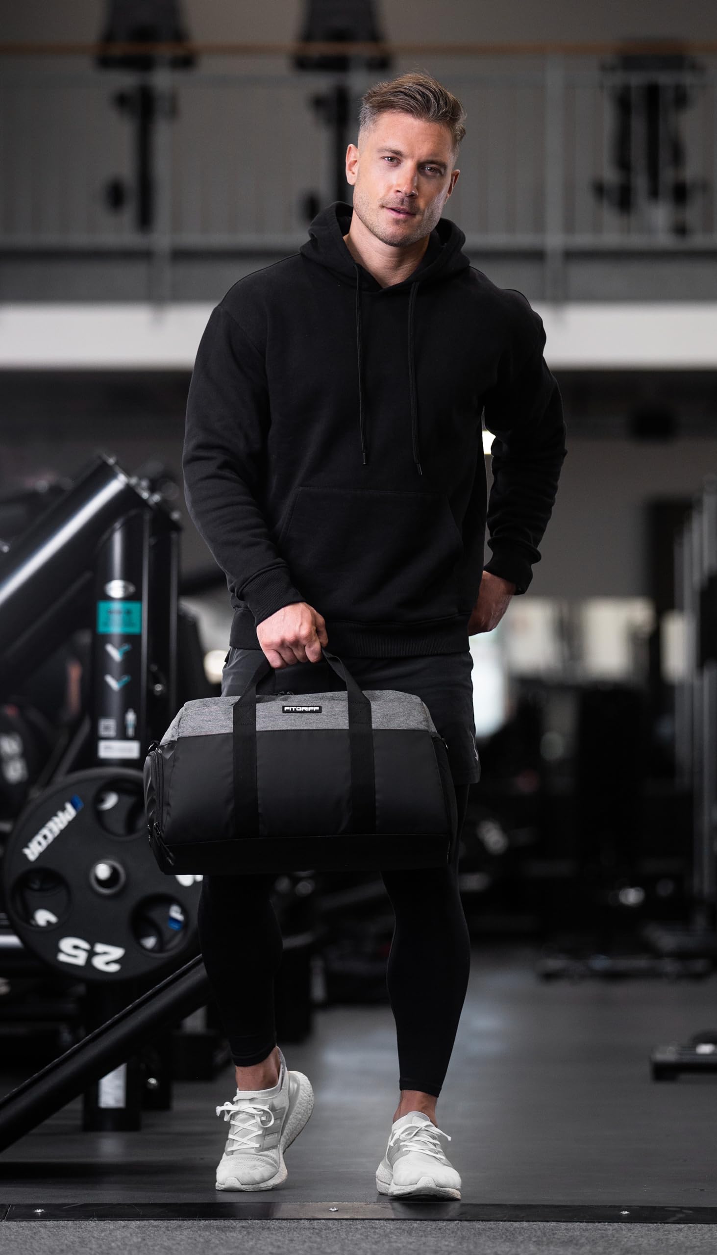 Fitgriff® Sporttasche Reisetasche V2 mit Schuhfach Nassfach Black Grey Medium