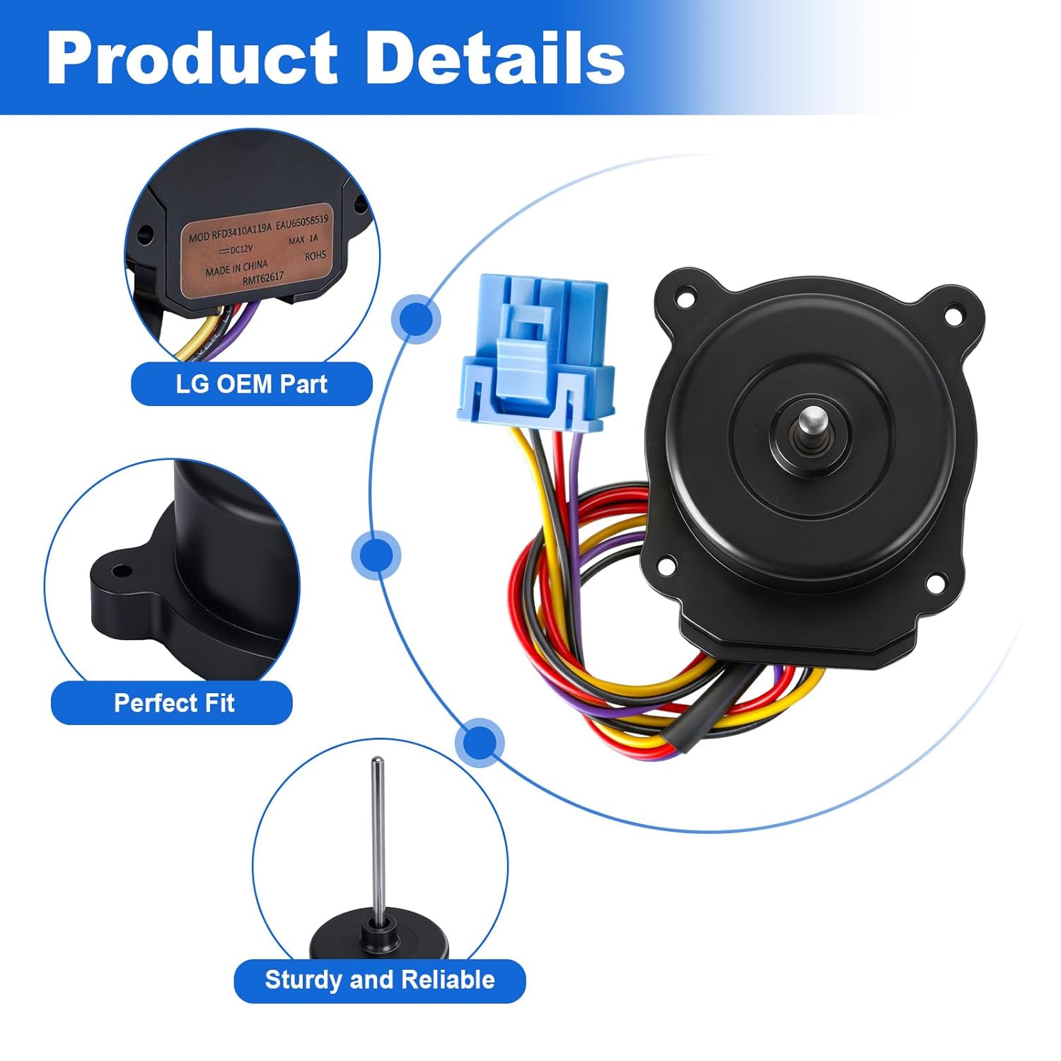 EAU65058522 RFD3410A122A Refrigerator Evaporator Fan Motor Assembly Compatible with LG Refrigerator,Replaces EAU65058313 EAU65058304 EAU65058312 DC 12V 1A
