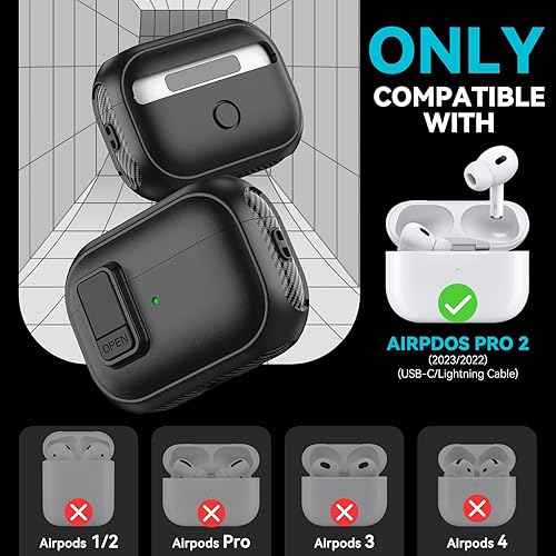 Miniatura 2 de Inesore Funda compatible con AirPods Pro de 2 generación, (con clip de bloqueo), diseño de fibra de carbono, funda de protección para Airpods Pro de