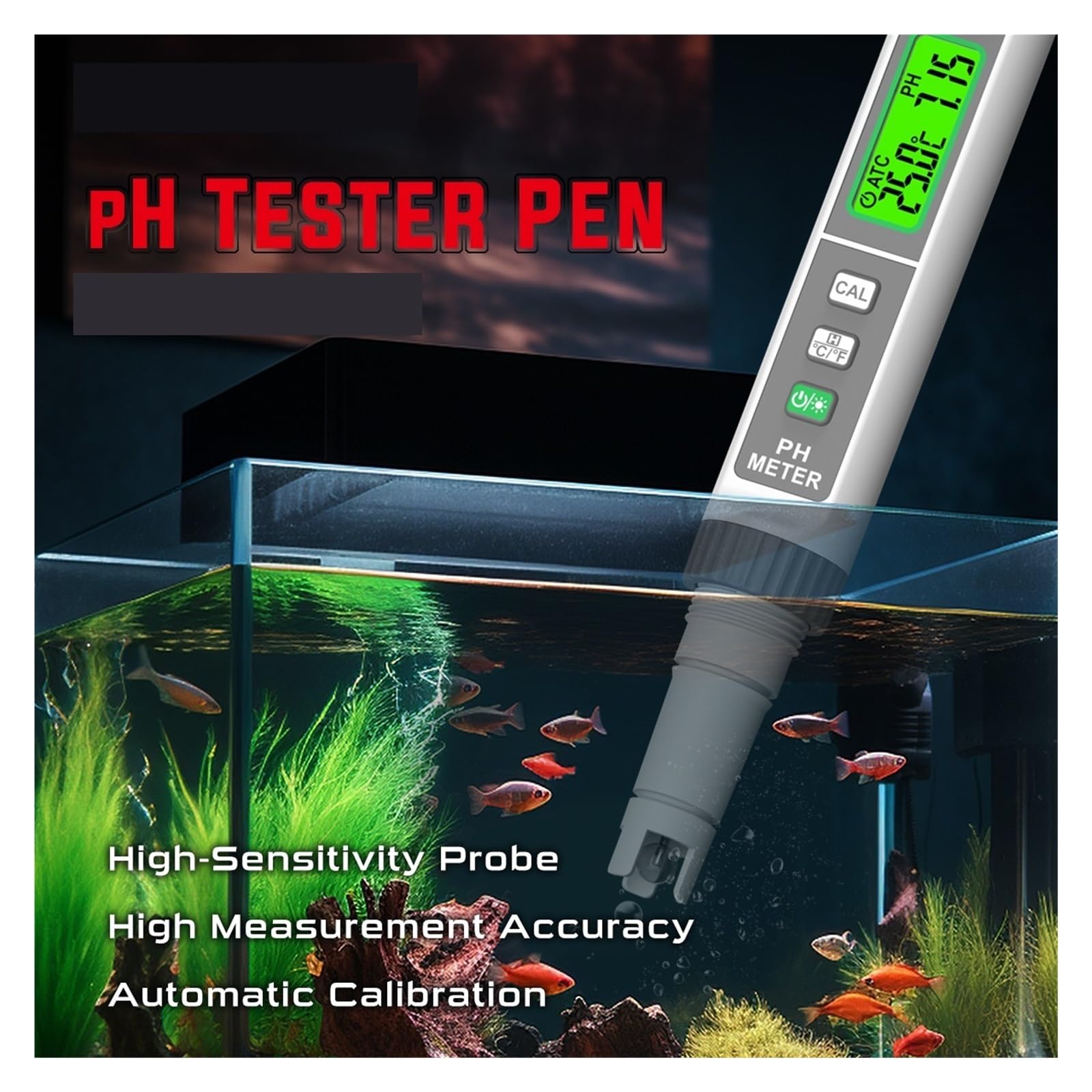 Tester TDS, Misuratore PH Digitale Penna Tester di Temperatura salinità Purezza del Filtro con retroilluminazione for Acqua dell'acquario(HT630B)