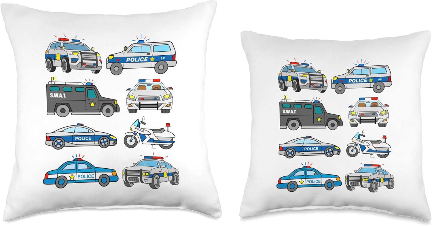 Cop Car Design Kids Toddler Police Vehicles SWAT Truck Men Throw Pillow