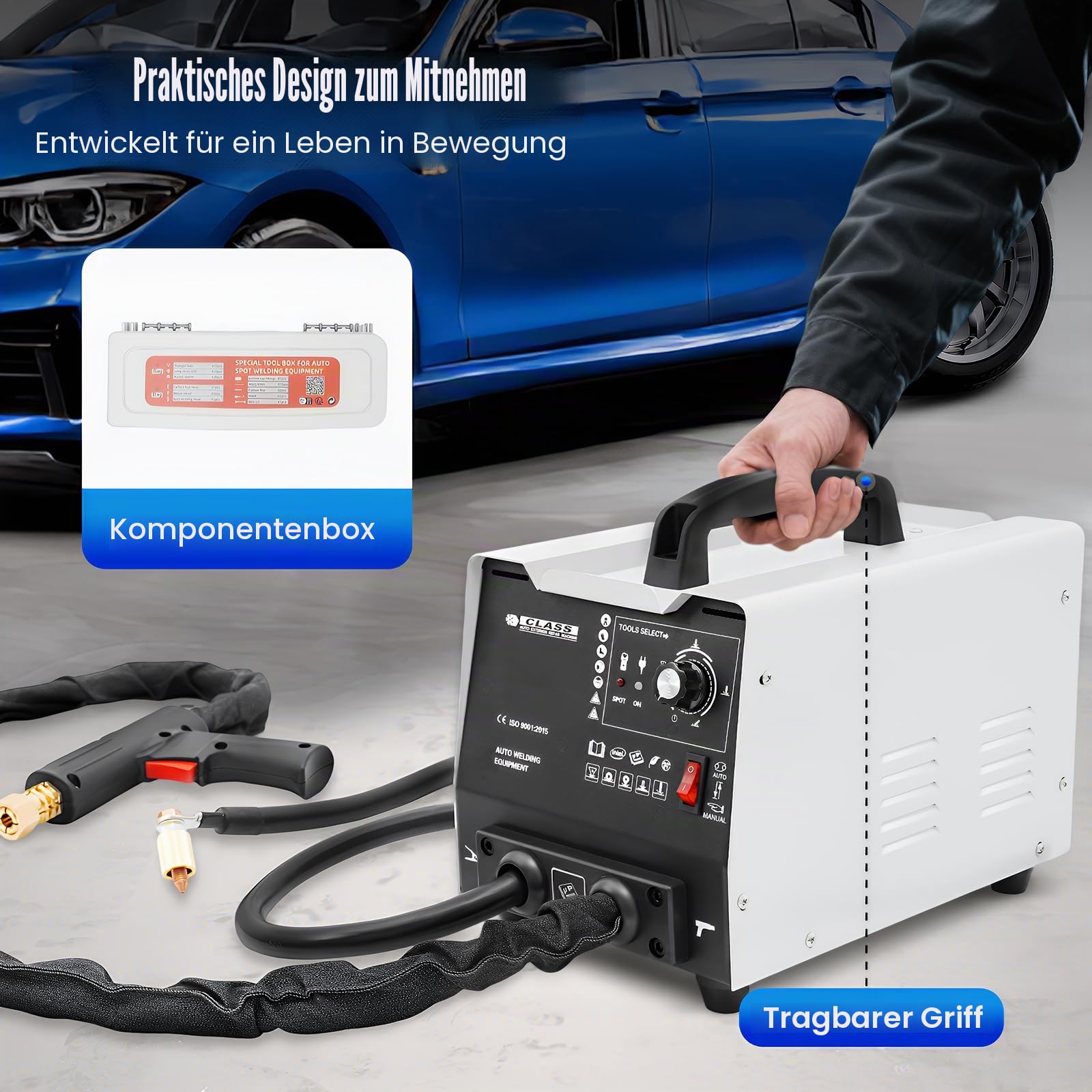 3KW 220V Ausbeulwerkzeug, Beulenzieher Auto, Ausbeulwerkzeug Karosserie Inklusive Werkzeugkasten, Für Universelle Fahrzeugmodelle Mit Eisenkörper