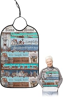 Farmhouse Teal Brown Wood Adult Bibs for Elder Women Men Eating, Country Star Rustic Barn Waterproof & Washable Bibs for Eating Clothing Protector Dining Bibs for Crumb Catcher