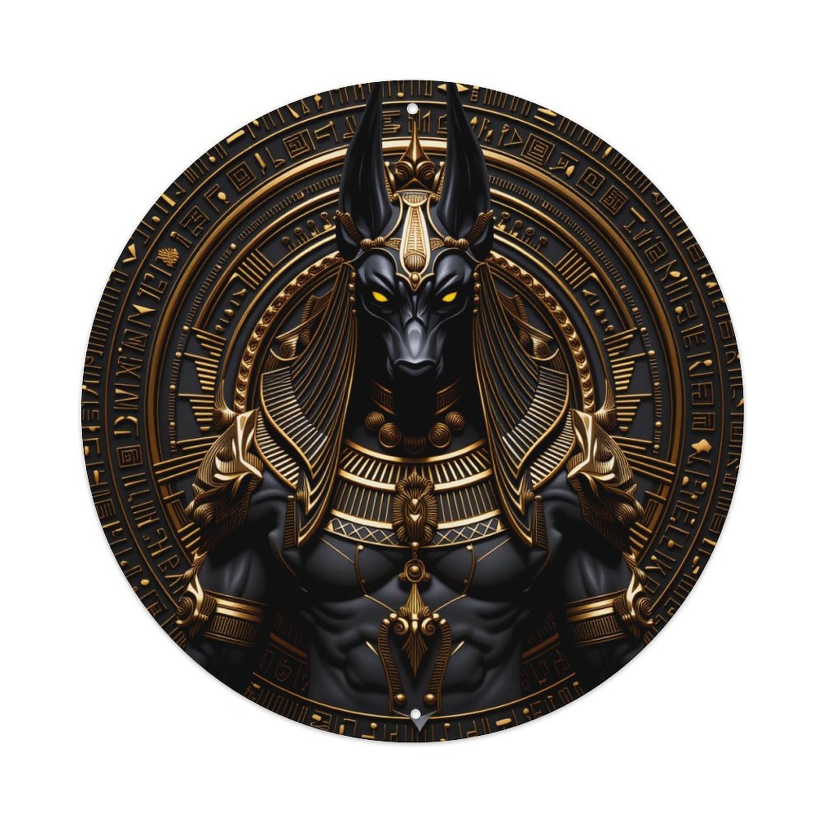 Egyptian Mythology God Anubis Design Round Tin Sign Vintage Style Metal Sign Home Bar Garden Wall Plaque Decor Metal Poster 8x8 Inch