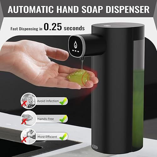 Miniatura 2 de Sangfor Dispensador automático de jabón sin contacto para cocina y baño, dispensador automático, negro
