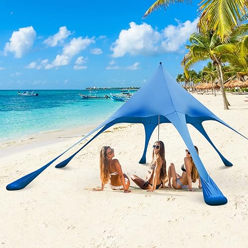 Tangkula Tienda de campaña de playa UPF50+ con pala de arena, 6 clavijas de tierra, 6 sacos de arena, poste de soporte, bolsa de transporte, refugio