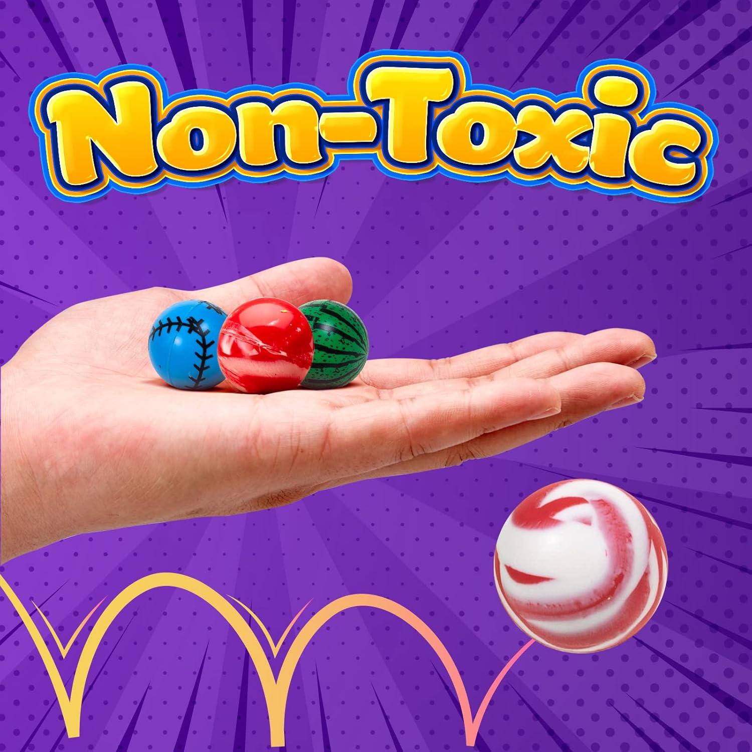 MATICAN Bouncy Balls Bulk, Assorted Design Rubber High Bouncing Balls for Kids, Party Favors, Carnival Prizes