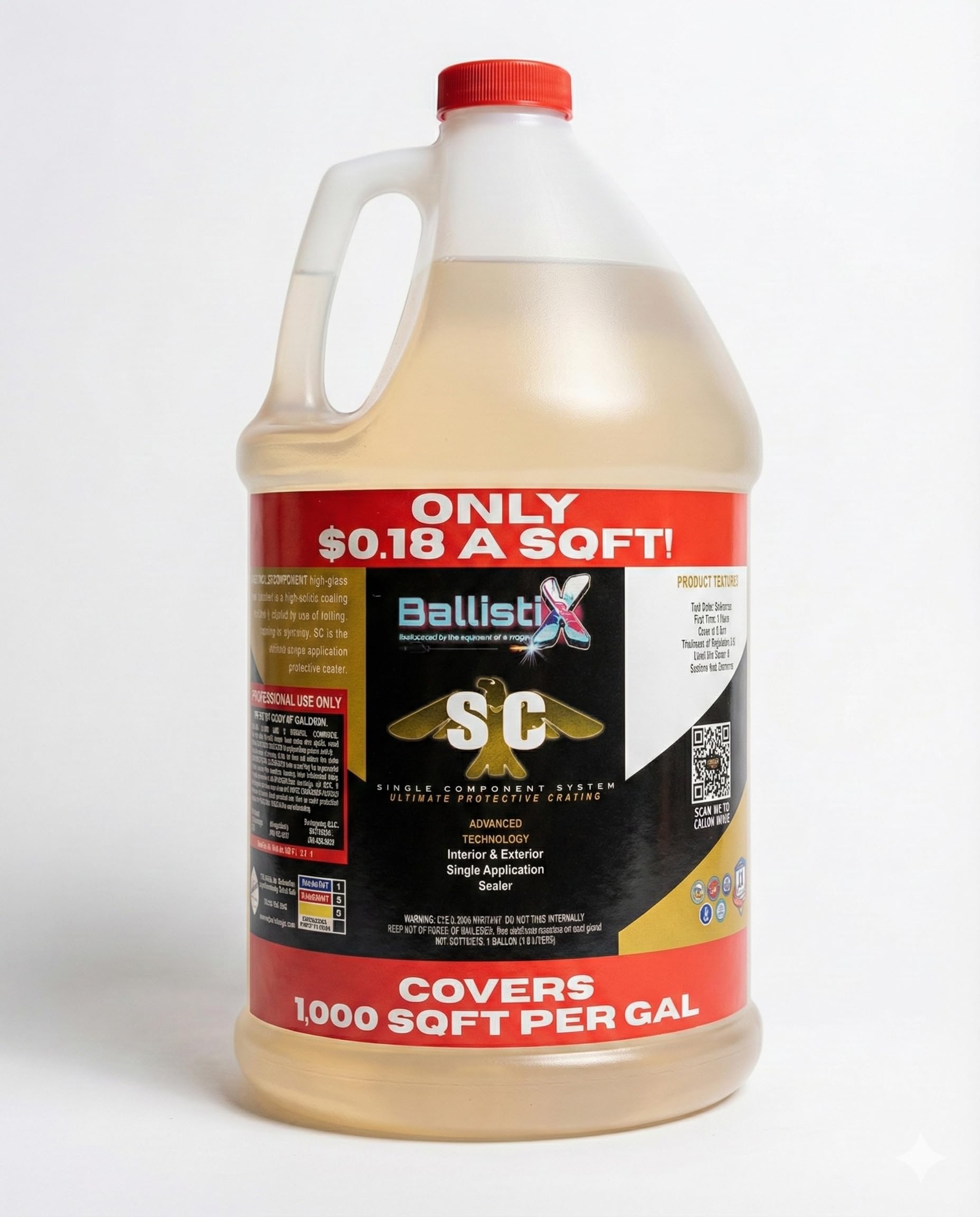 BallistiX SC Clear High-Gloss Concrete & Hard-Surface Sealer, Single-Component Reacted Siloxane, Fast Return to Service (Walk 3h, Drive 12h), Hydrophobic, UV-Stable