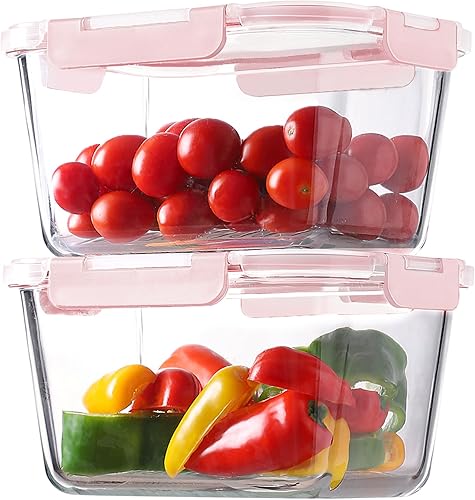 Miniatura 10 de HOMBERKING 4 recipientes grandes de vidrio de almacenamiento de alimentos de 63 onzas / 8 tazas con tapas, recipientes de preparación de comidas,