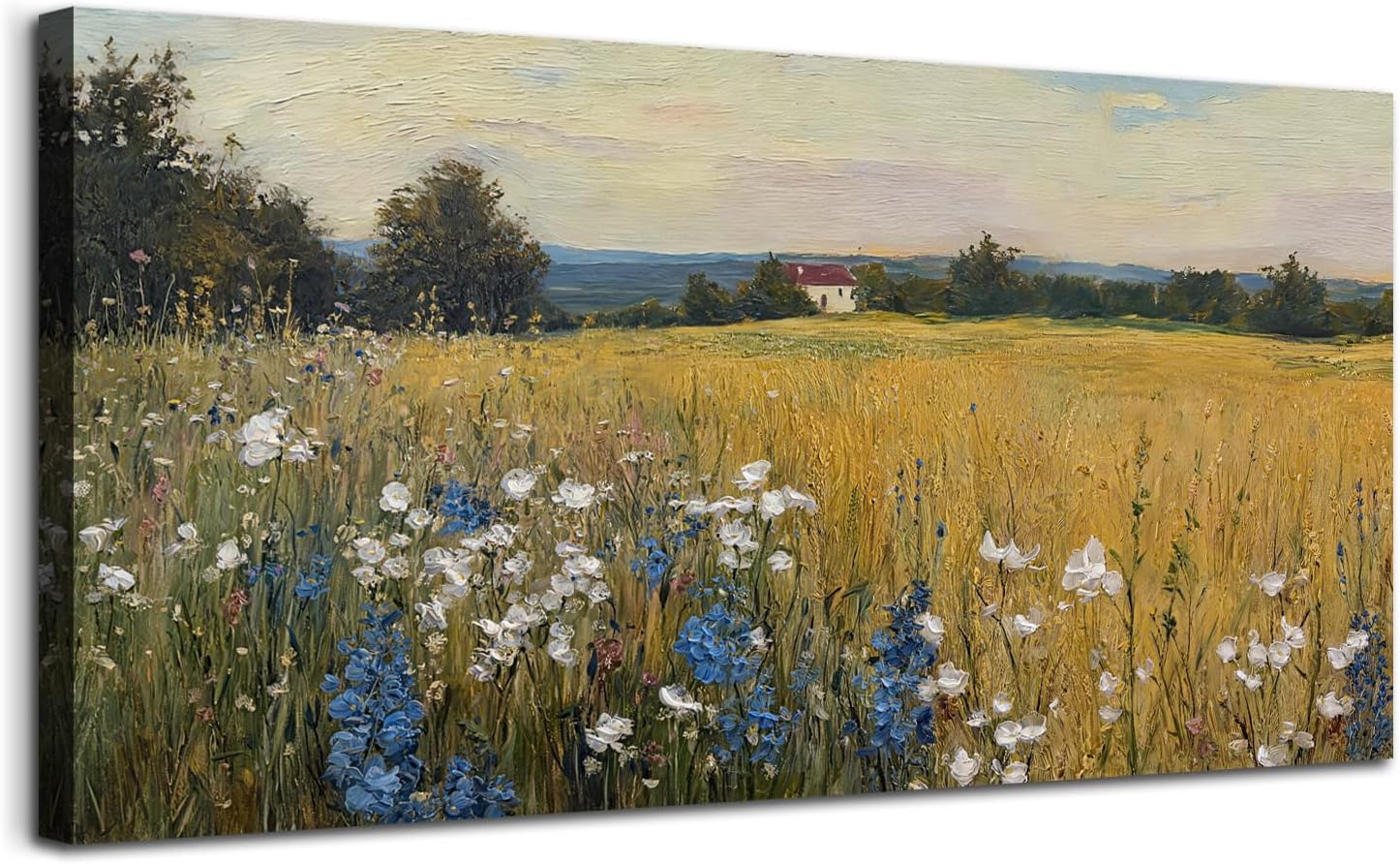 Acocifi Vintage Landscape Canvas Wall Art Nature Wildflowers Painting Rustic Countryside Picture 48''x24'', Large Artwork for Living Room Bedroom Farmhouse Home Office Decor