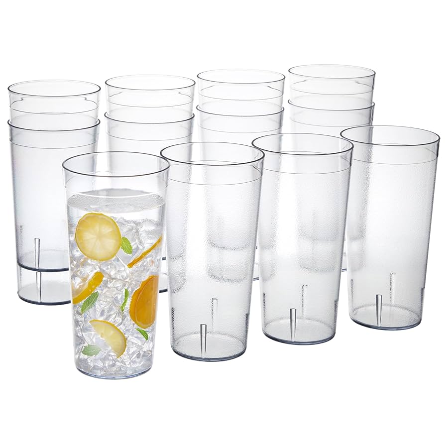 US Acrylic Café Plastic Reusable Tumblers (Set of 12) 32-ounce Iced-Tea Cups Clear | Value Set of Restaurant Style Drinking Glasses, Stackable, BPA-free, Made in the USA | Top-rack Dishwasher Safe