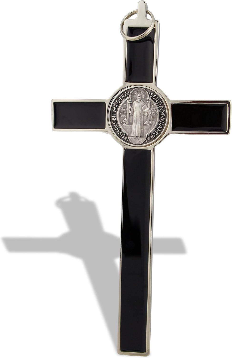 Venerare Saint Benedict Wall Crucifix with Colored Enamel (Silver-Black)