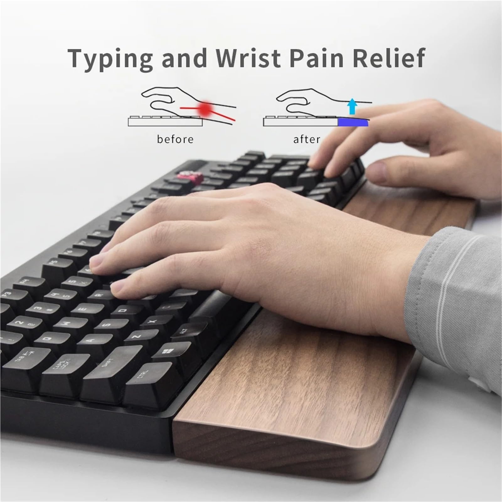 Reposes-Poignets Repose-poignet ergonomique en bois de noyer for clavier et bureau jeu(104 key(440 * 80 * 18mm))