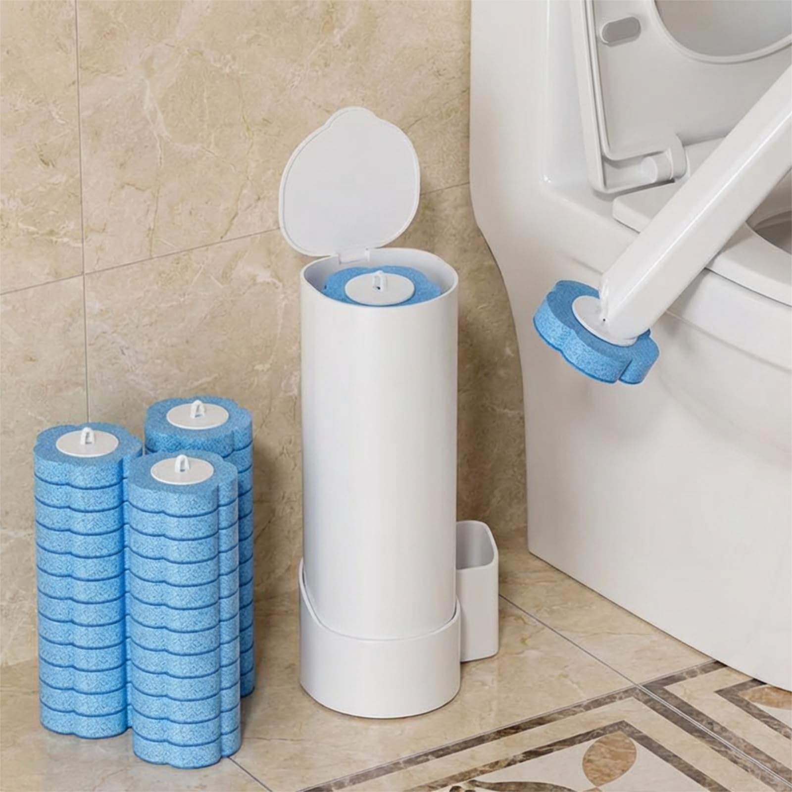 Escobilla de inodoro desechable, cepillo de inodoro y soporte con almohadillas de repuesto limpiadoras, cepillo de inodoro montado en la pared, kit de inicio de varita de inodoro, 24 recambios para