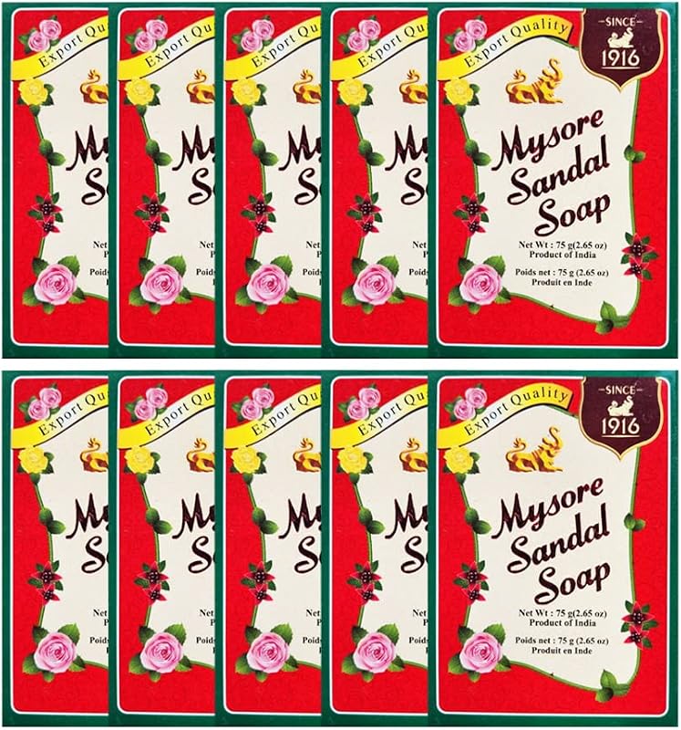 Mysore Sandal Sabonetes em barra, pacote com 10, 75 g cada