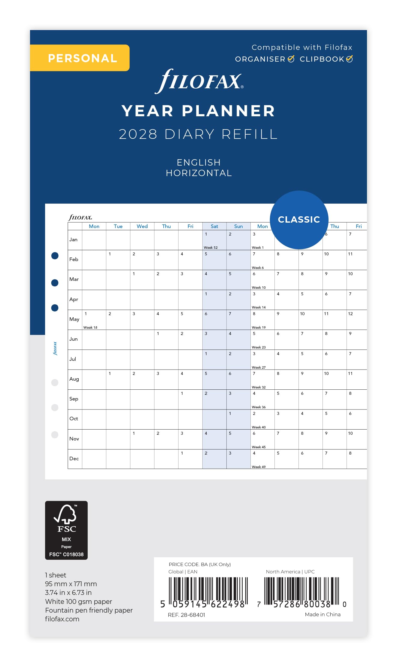 Filofax Personal Horizontal Year Planner 2028-28-68401