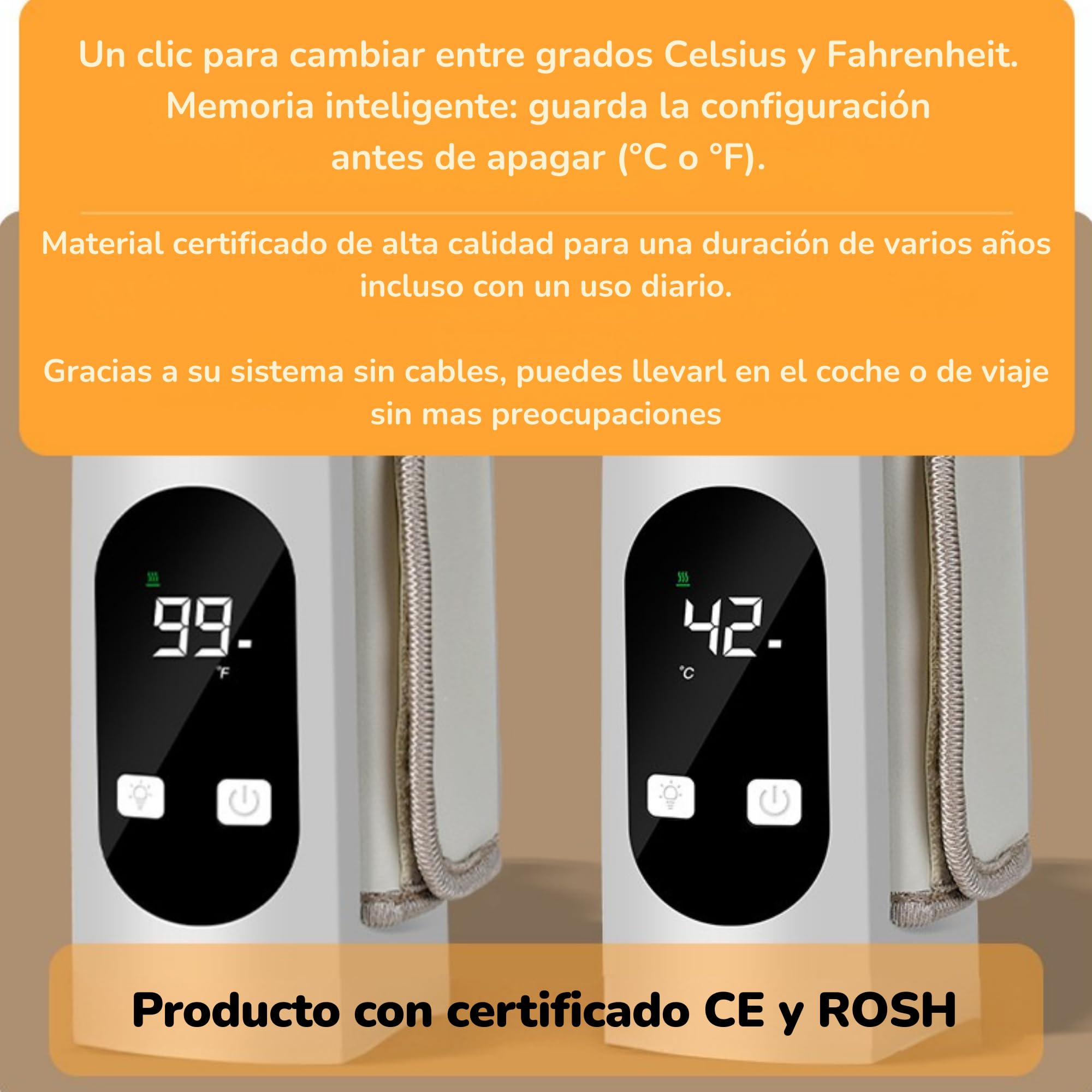 Smartia – calienta biberones portatil Modelo 2026, batería de 9000 mAh y resistente a líquidos, calentador de biberon con pantalla y luz nocturna para tu bebe, 6 niveles de Tº, Cert. CE ROSH