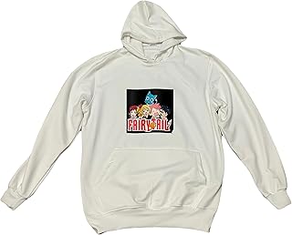 سترة بقلنسوة بتصميم جنية انيمي يابانية وذيل ارزا من ناتسو لوسي جراي مقاس 9 (M)، البوليستر قطن، ياقة عالية جدًا، اوف وايت