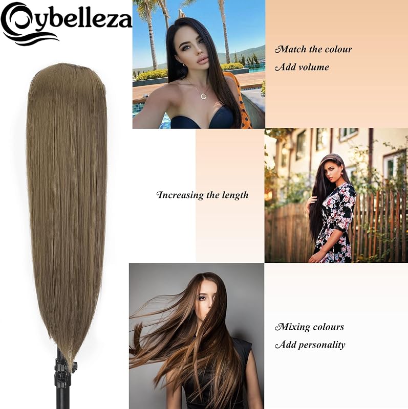 Cybelleza 8 részes csatos hajhosszabbítás - 60 cm egyenes műhaj, aranybarna színben - Természetes hatású dúsítás nőknek