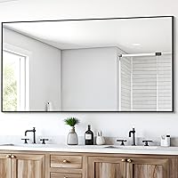 Vista 26 de Espejo de Baño de 30" x 36", Espejo de Pared Negro Mate con Marco de Metal, Espejo Rectangular Decorativo de Tocador para Dormitorio Baño Sala