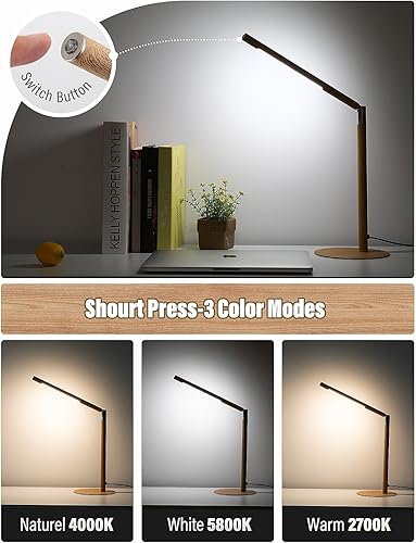 Miniatura 2 de Lámpara LED de escritorio, lámpara de ojo de oficina en casa, 3 modos, brillo infinitamente ajustable, metal, ajuste multiángulo, lámpara de