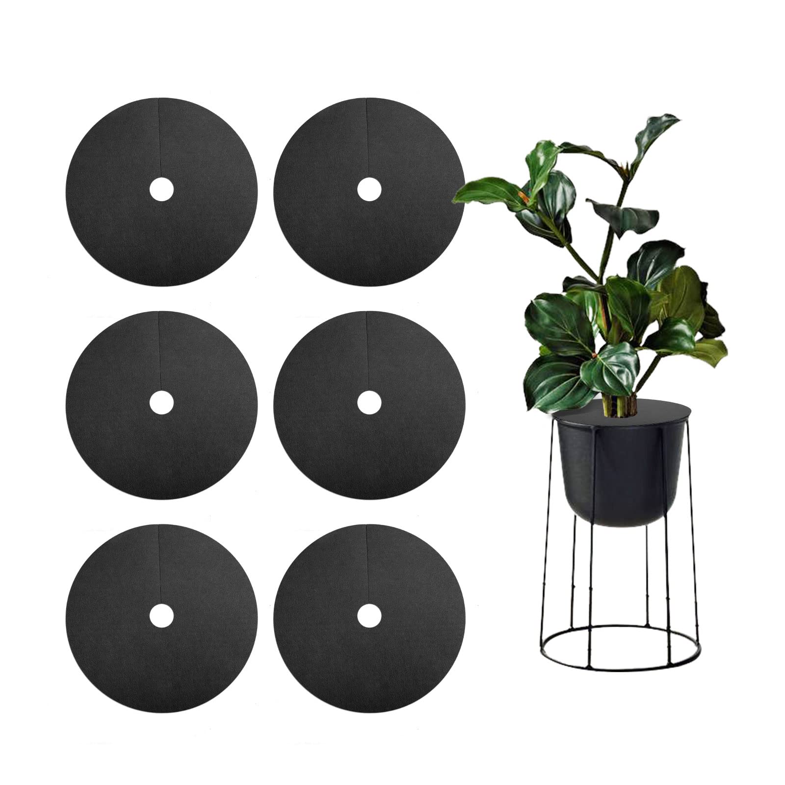 WYSRJ 6 Pack 12Inch Non-Woven Tree Mulch Ring Thickened Tree Protector Mat Plant Cover Reusable Tree Weed Barrier Mat for Weed Control Root Protection
