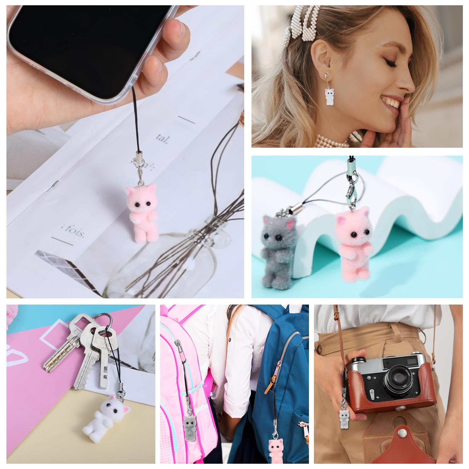 Mabor Lot 3 lanières portable Chat Y2K Pendentif universel Coque porte-clés