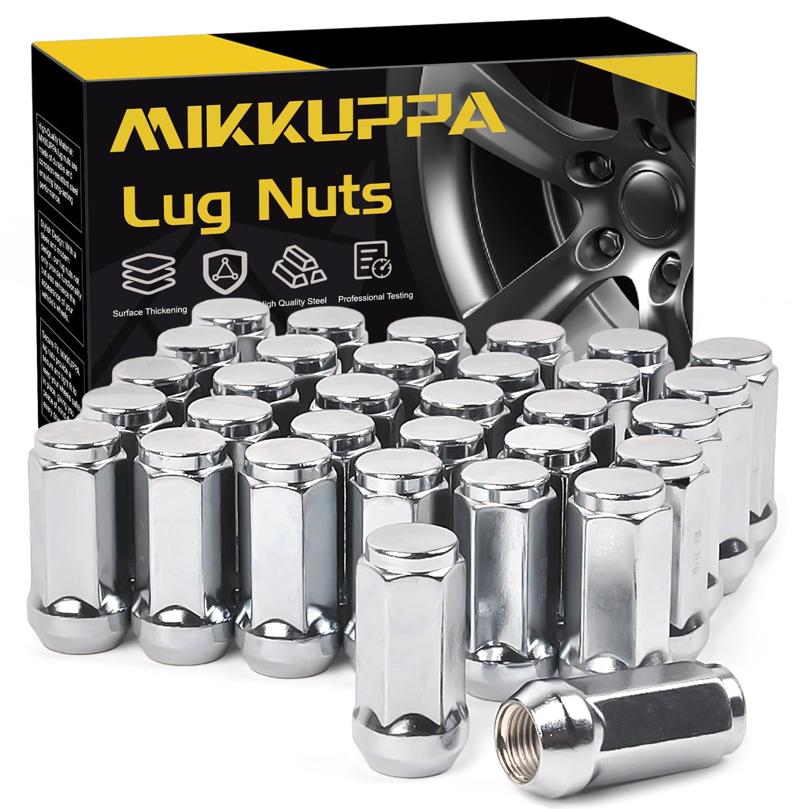 MIKKUPPA 9/16-18 Lug Nuts - Replacement for 2002-2010 Dodge Ram 1500, 1994-2010 Dodge Ram 2500/3500, 1984-1997 F250/F350, 1974-1988 J20 Aftermarket Wheel 32pcs Chrome Closed End Lug Nuts