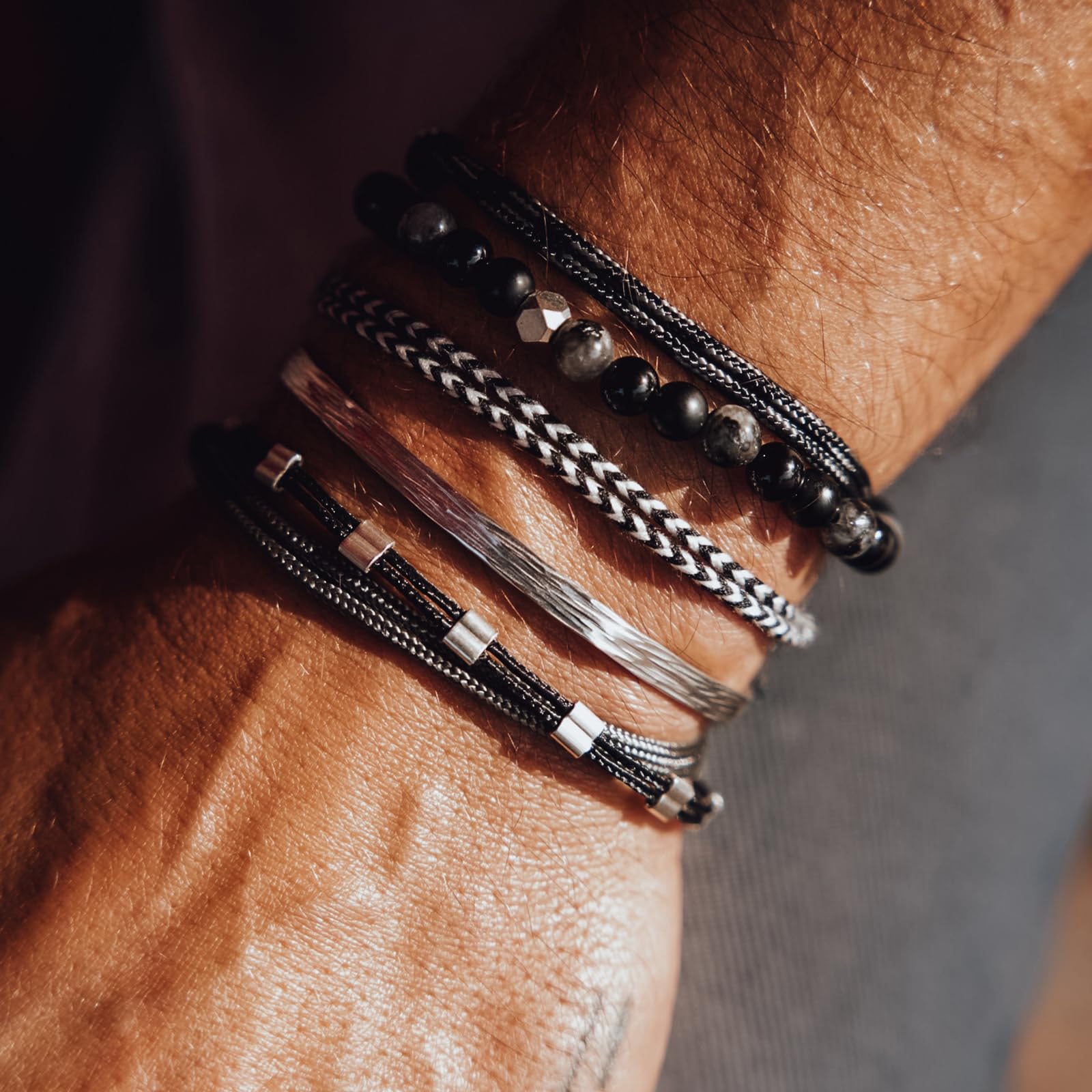 Nato Cuff - Bransoletka Wrap Toggle ze srebra próby 925 - kamienie naturalne - Paracord, biżuteria dla mężczyzn lub kobiet, ręcznie robiona we Francji, Moyenne, Srebro, Ametyst