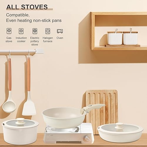 Miniatura 4 de Juego de ollas y sartenes antiadherentes con mango desmontable, utensilios de cocina antiadherentes, ollas y sartenes de cocina de granito, juego de