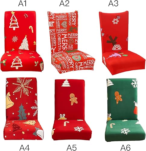 Miniatura 7 de Juego de 4 fundas protectoras para sillas de comedor navideñas, elásticas, extraíbles y lavables, fundas protectoras para sillas de comedor, fundas