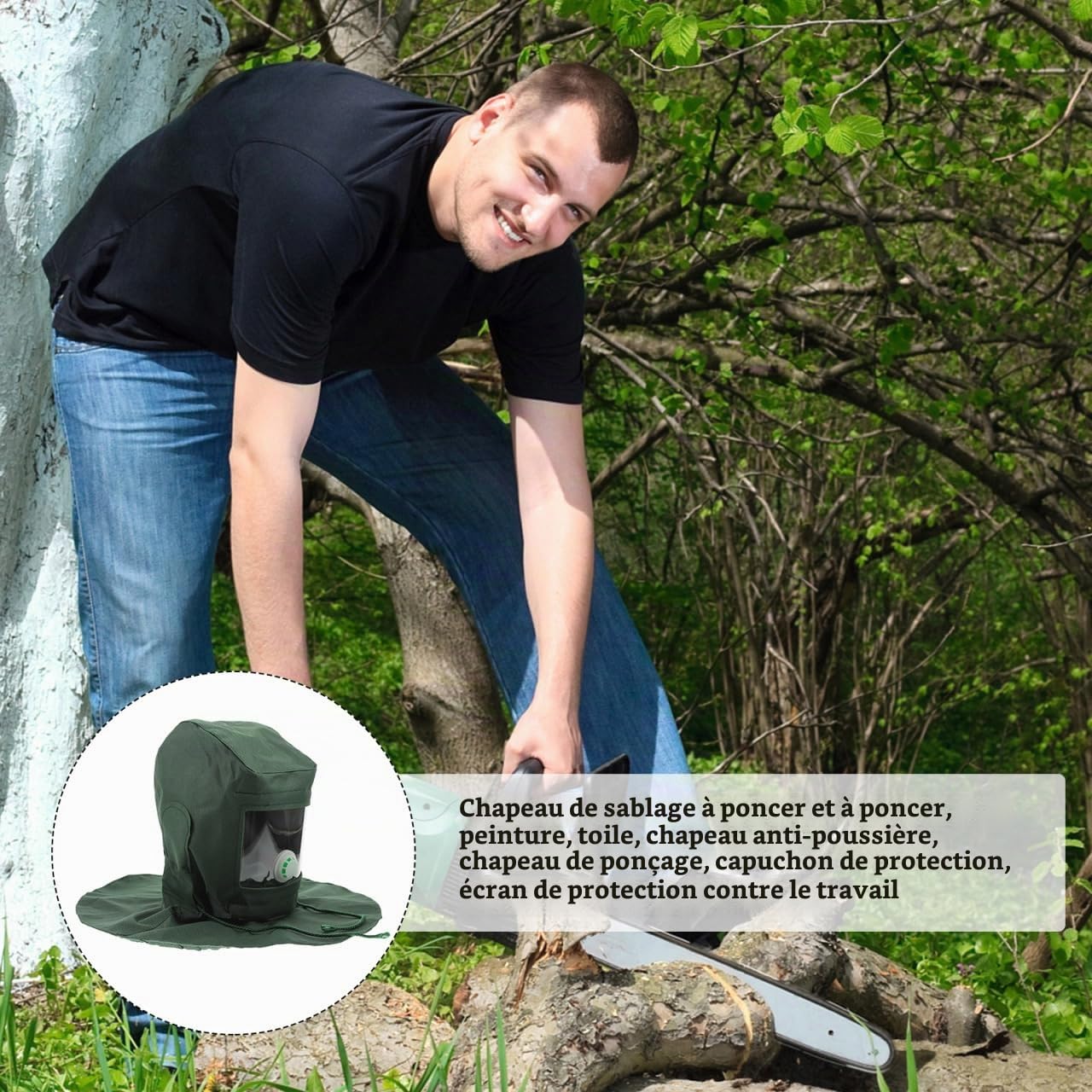 Hemobllo Cagoule de Sablage avec Visière Acrylique Transparente – Protection Anti-Poussière & Vent pour Ponçage, Polissage Léger et Dépoussiérage – pour Bricolage, Atelier et Professionnels (18,7 x 16