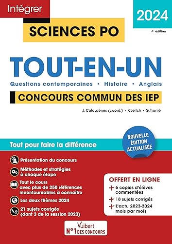 Sciences Po - Concours commun des IEP 2024 - Tout-en-un: Questions contemporaines - Histoire - Anglais - 21 sujets corrigés