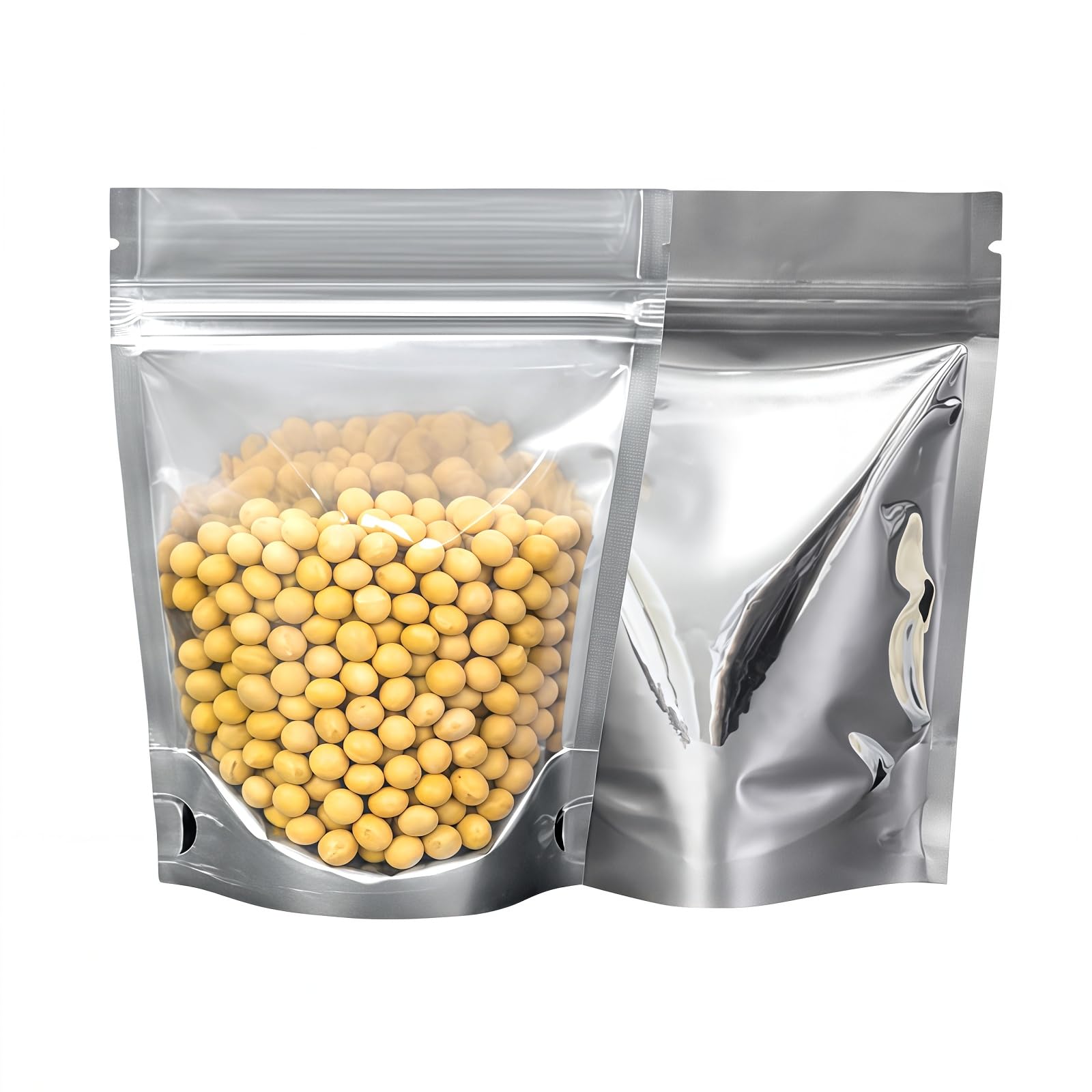 SamHeng Stand Up Aluminium Foil Bags, 50 Pcs Pouches Self Seal Bags with Zipper Lock, Resealable Clear Front Window Food Storage Pouches for Coffee Beans Tea Leaves Nuts