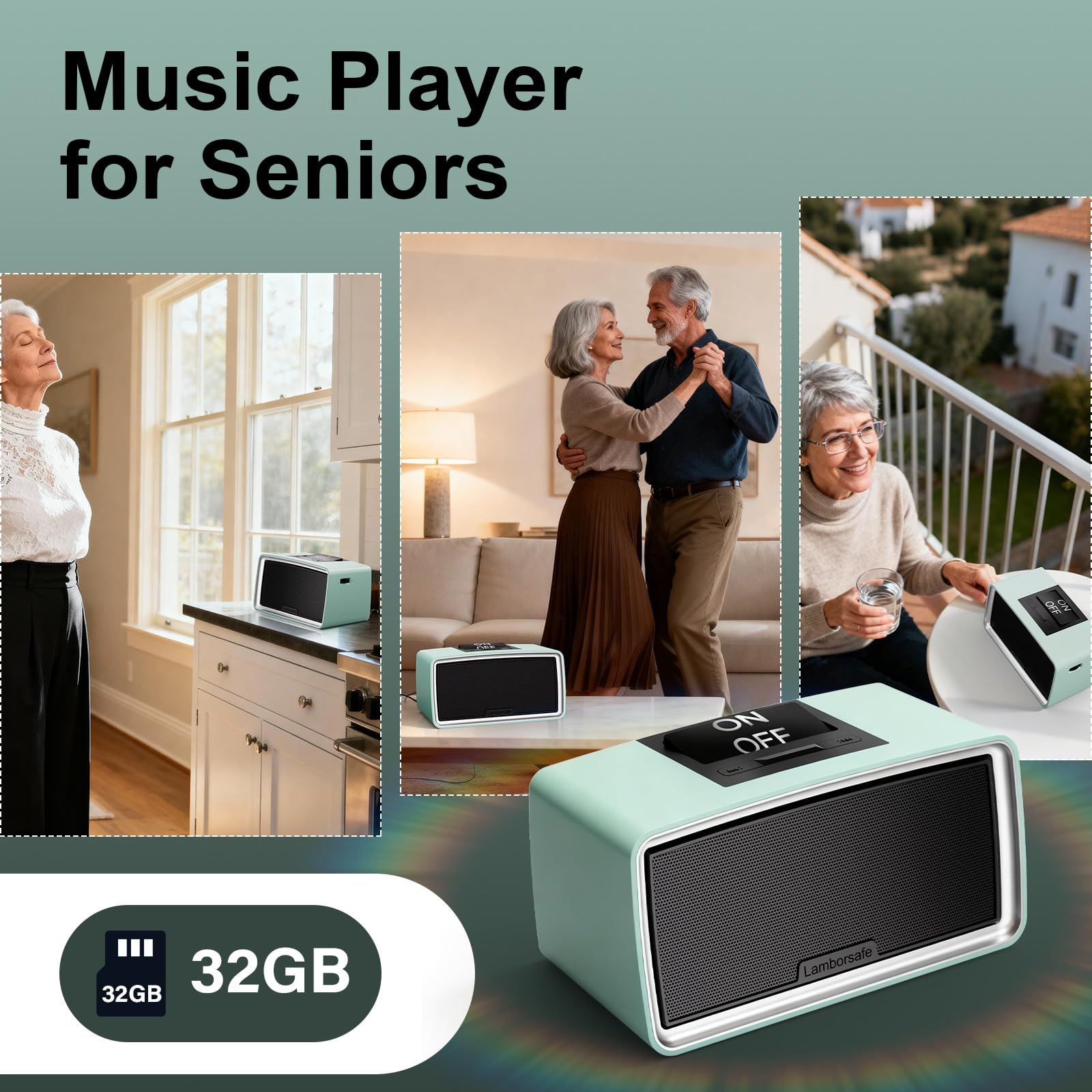 Lamborsafe Reproductor de música simple para personas mayores, ancianos, pacientes con demencia, reproductor de audiolibros MP3 retro con tarjeta TF de 32 GB, control de un botón para pacientes con