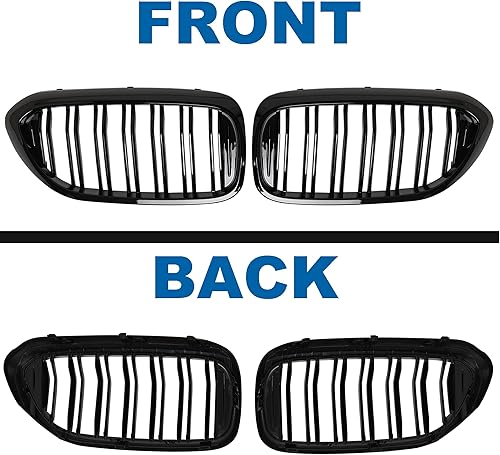 Miniatura 60 de Rejilla frontal F10 para riñón con doble listón, color negro brillante, compatible con BMW Serie 5 2010-2017, F10, F11, F18, Sedan 520i, 528i, 535d