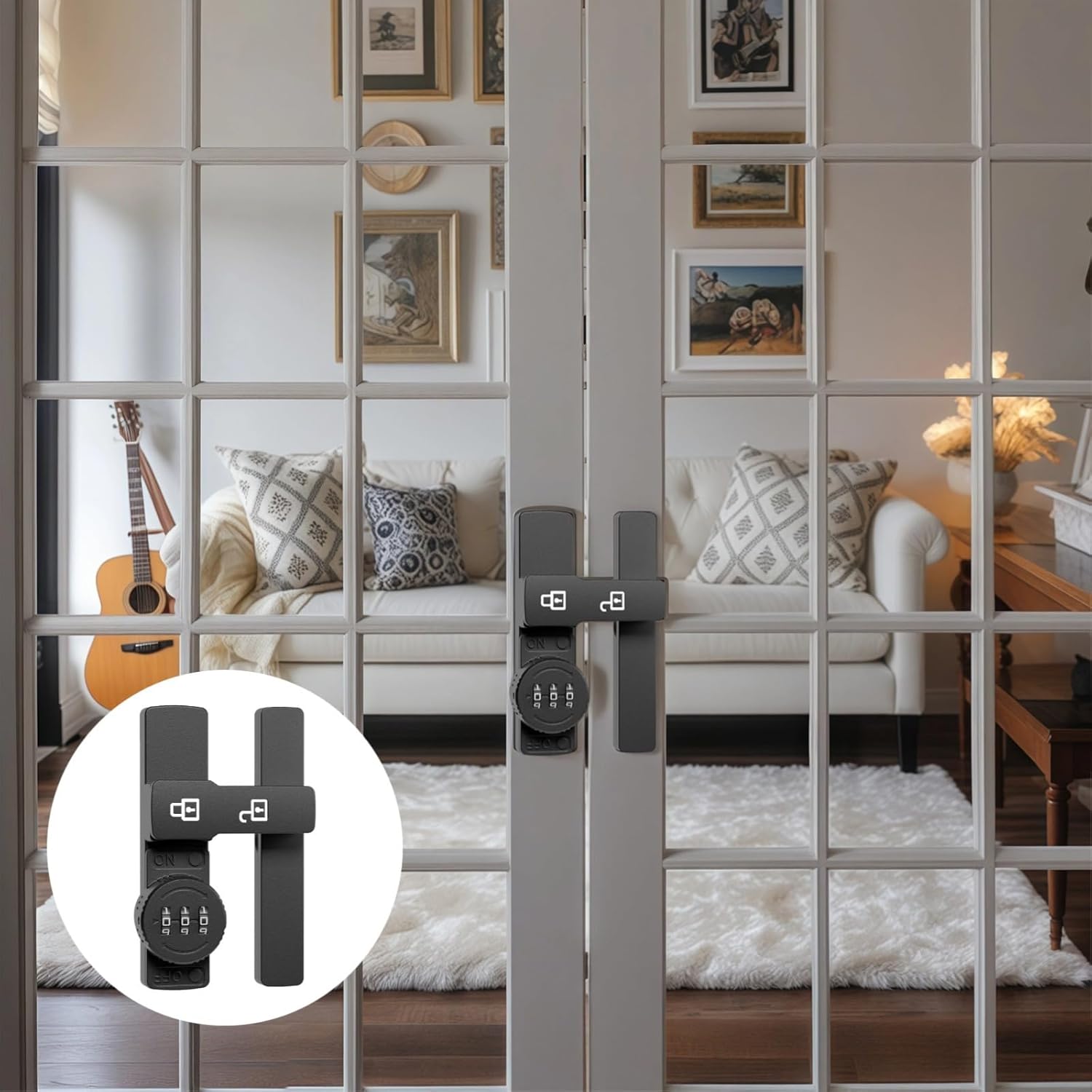 Keyless Sliding Barn Door Lock, Zinc Alloy Anti-Theft Latch, Simple Code Lock, Black