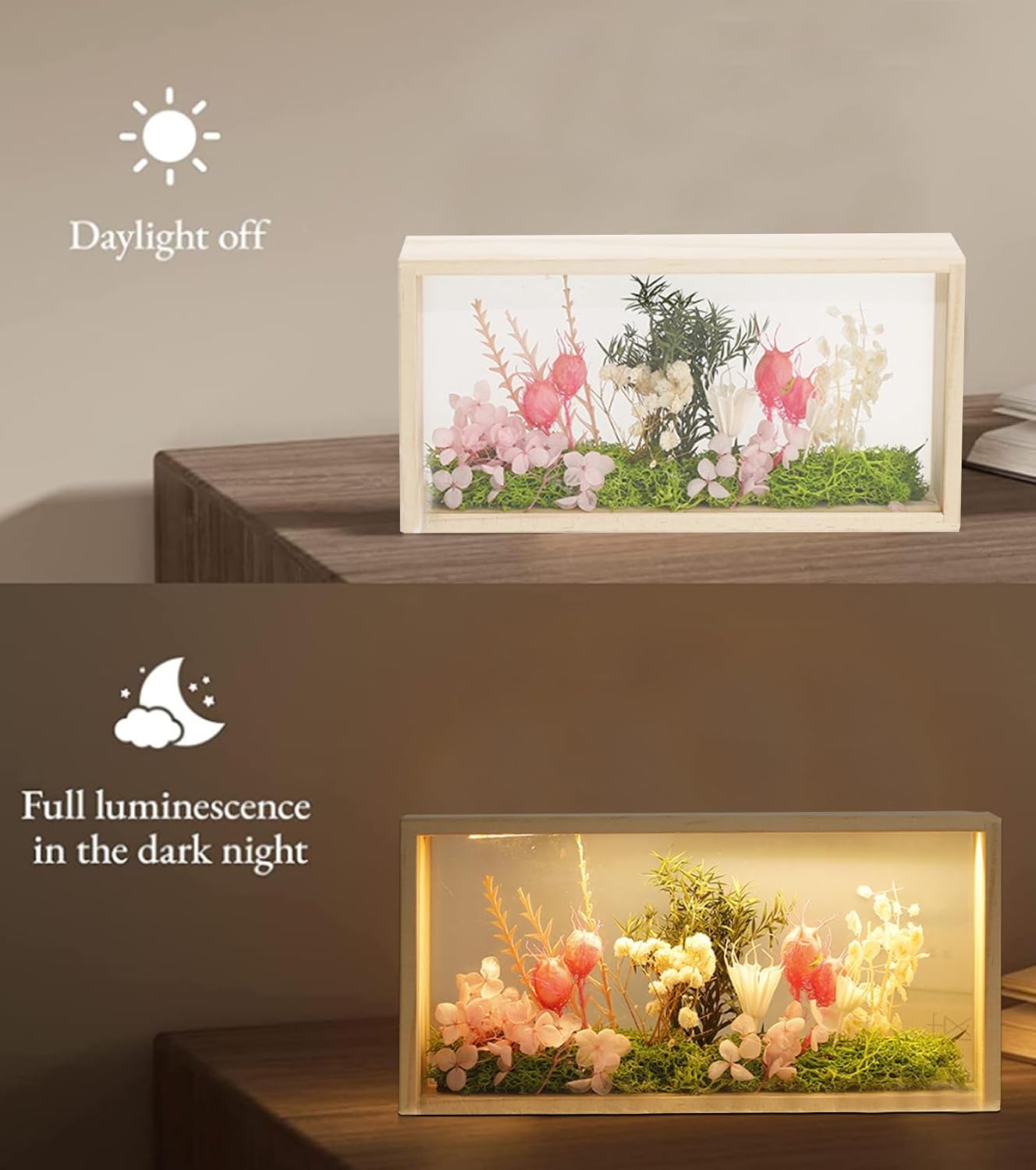 Shadow Box Frame Display Case with Led Light, Wooden Dried Flower Frame, 3D Picture Frame, Shadow Box Display Case Box for Memorabilia, Baby Items, Crafts, Tickets and Photos