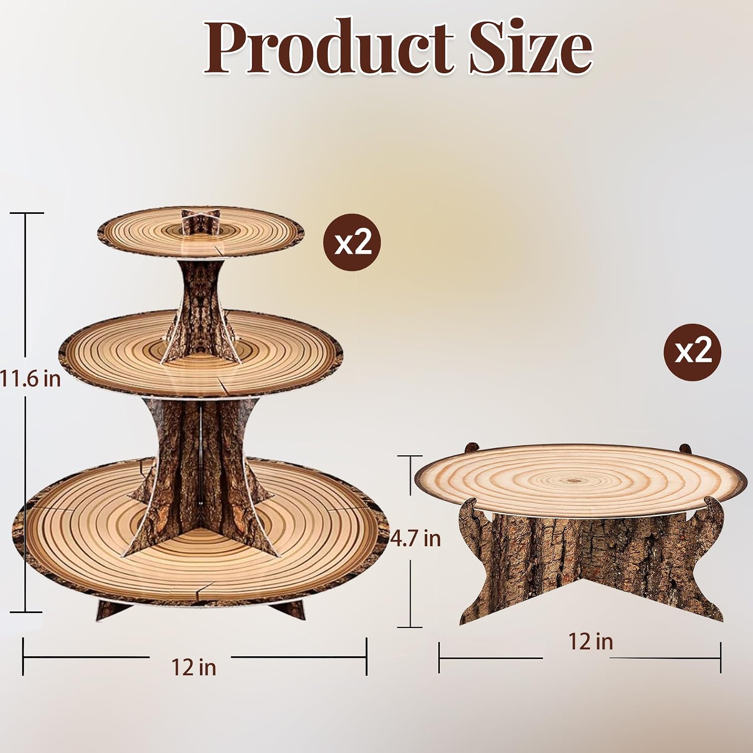 MTRSOCHO 4-Pack Woodland Cupcake Stand Woodland Baby Shower Decorations 3 Tier Wood Cupcake Stand for Camping, Birthday, Safari Party Supplies