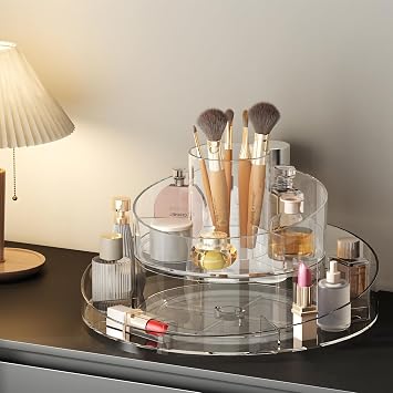 Molutsody 360 Rotating Makeup Organizer - Cosmetic Skincare Organizers wish Brush Holder, Large Capacity Cosmetic Display Case for Vanity, Bathroom Countertop Clear