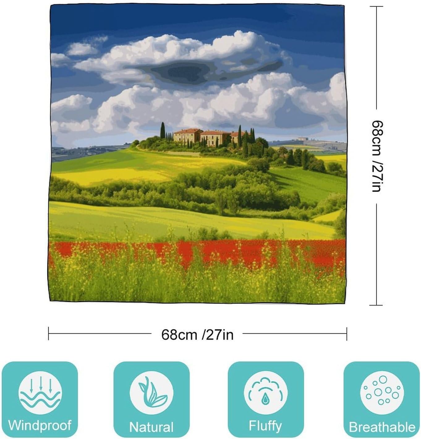 Tuscany Spring Hair Scarf for Women, Lightweight Square Head Shawls for Men, Fashion Neckerchief for Travel, Hair Bandanas, Silk Satin Neck Scarf for Sleeping, 27 Inches