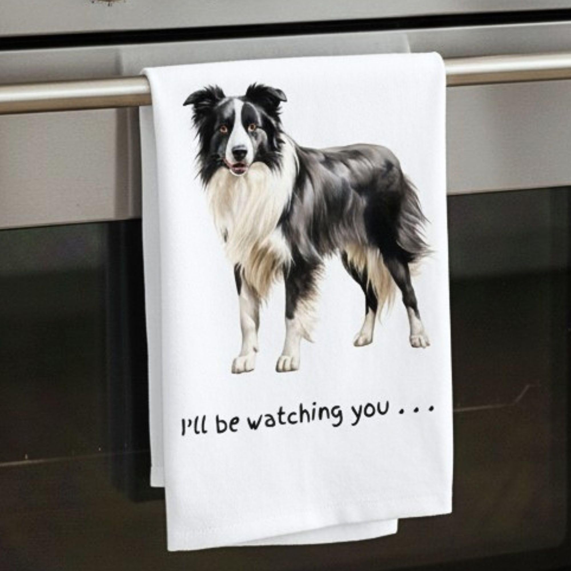 Animal Crackers Dog Tea Towel With 'watching You' Funny Wording (Border Collie) from B&Q