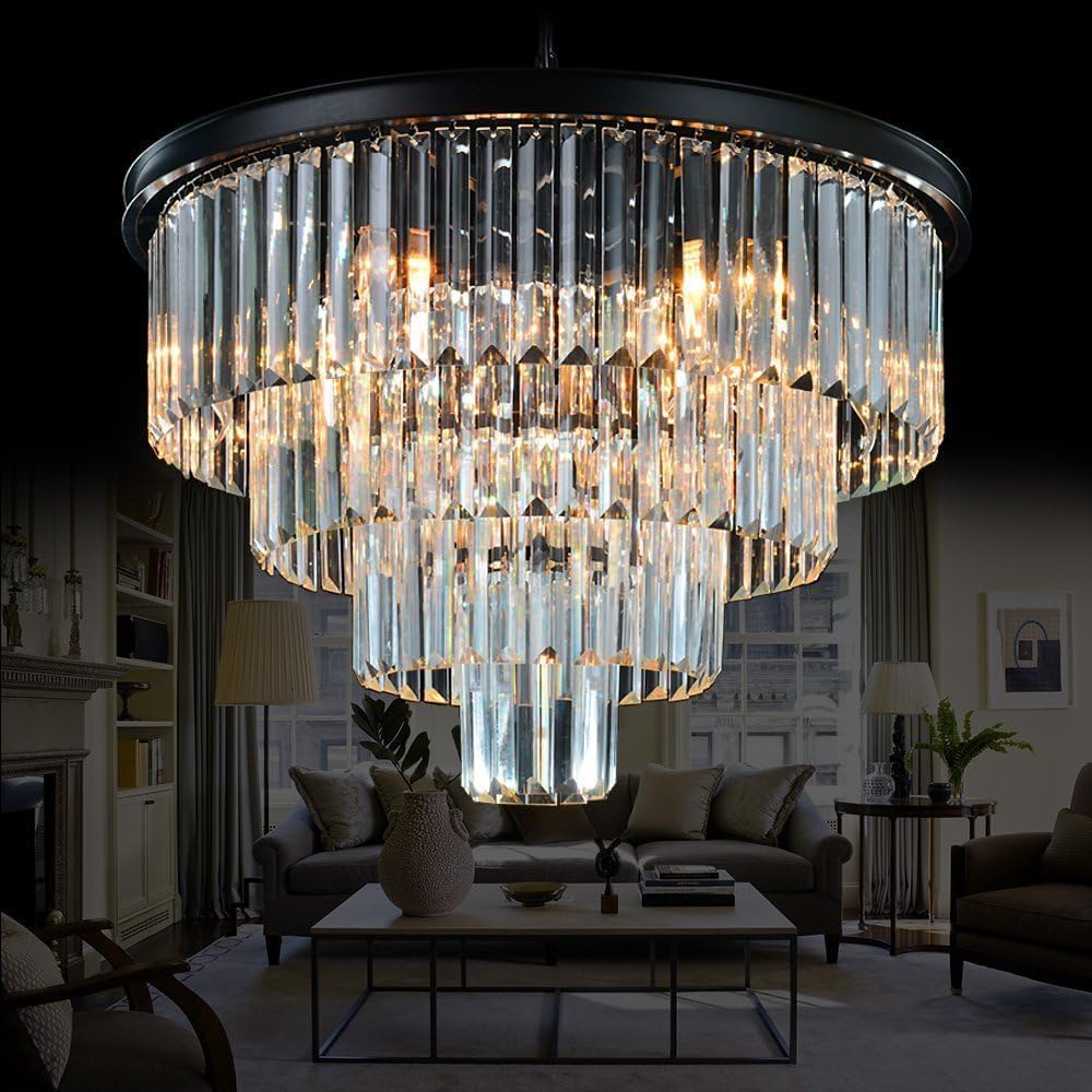 9 Lights Crystal Modern Contemporary Chandeliers Pendant Ceiling Light 4-Tier Chandelier Lighting for Dining Room Living Room Bedroom Girls Room Dia 23.6"