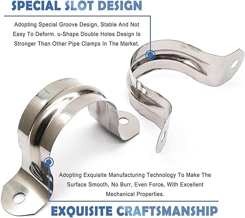 Miniatura 7 de Paquete de 50 abrazaderas rígidas de 4 pulgadas y 3.937 in, abrazadera de correa de tubo en U de dos agujeros para fijación de tuberías