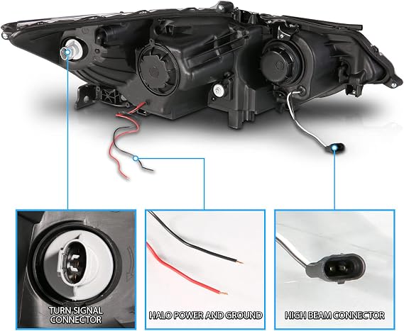 AmeriLite for 2009-2014 Acura TSX [HID Type] Xtreme LED Halo Rings Projector Black Headlights Set - Driver and Passenger Side