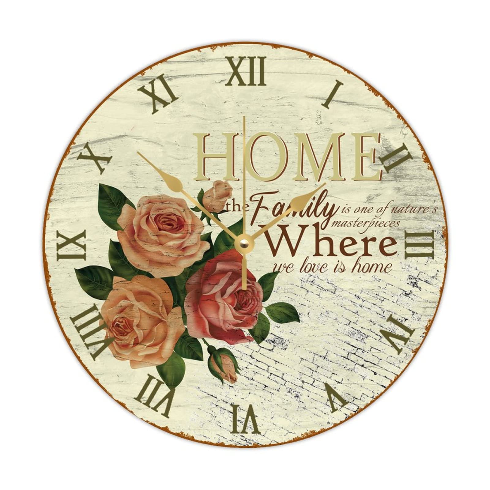 Horloge ronde en bois vintage florale 38 cm pour salle de bain